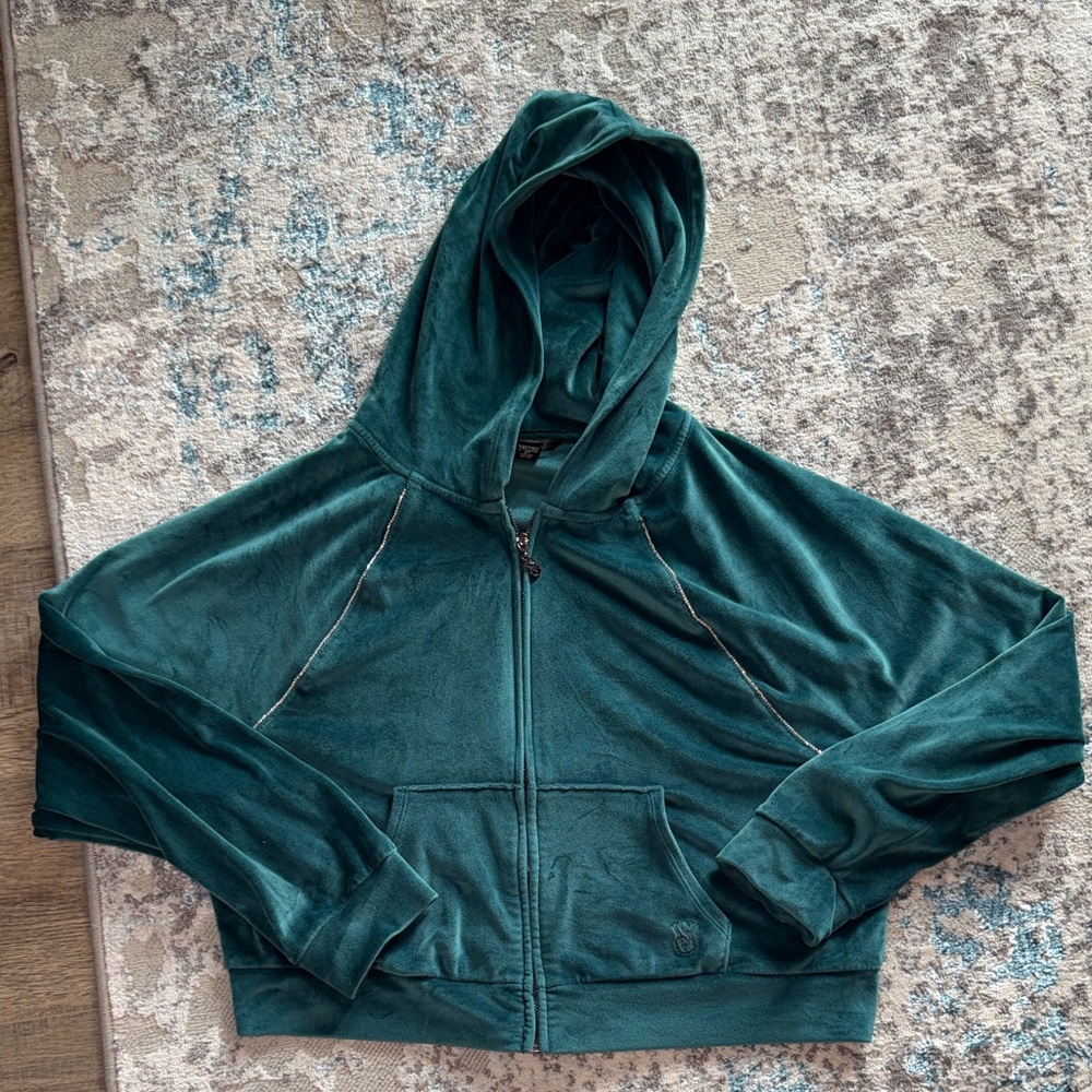 Victoria's Secret Emerald Green Velour Zip Hoodie